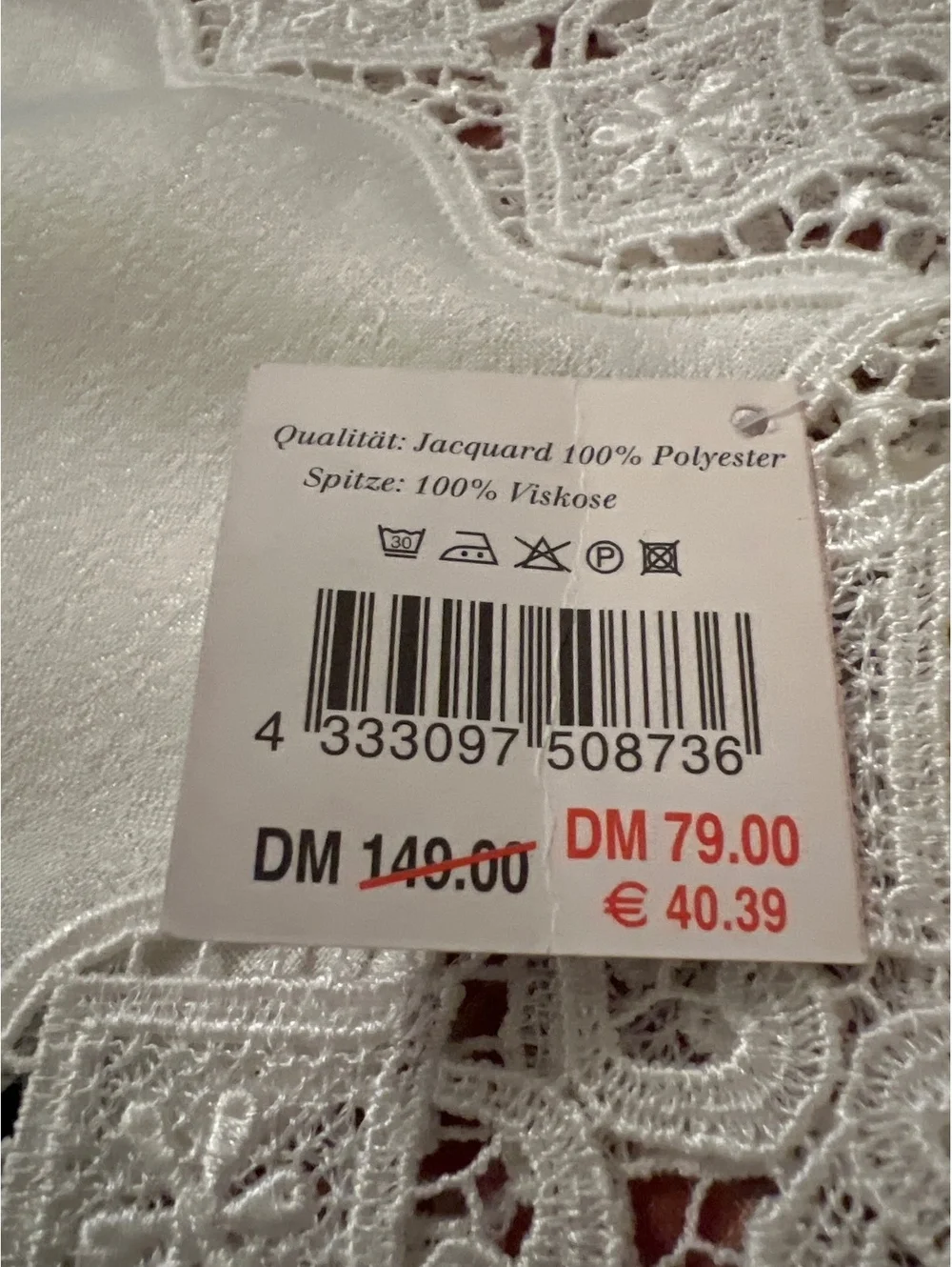 Elegant White Jacquard Tablecloth with High-Quality Lace 90x90 cm